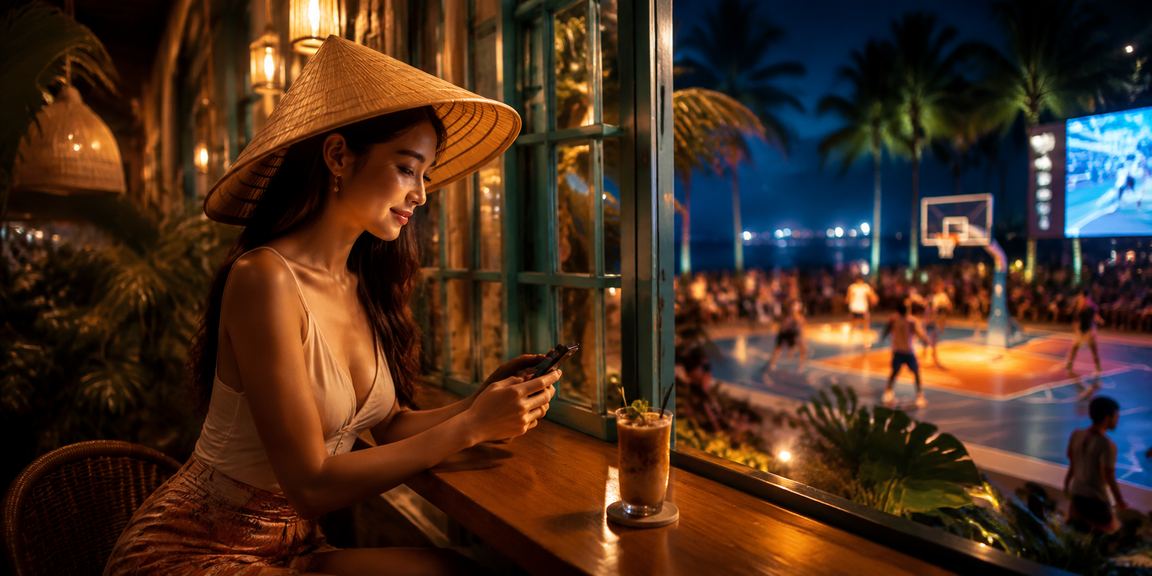 Người dùng Phú Quốc đội nón lá xem và đặt cược bóng rổ với ưu đãi hoàn tiền